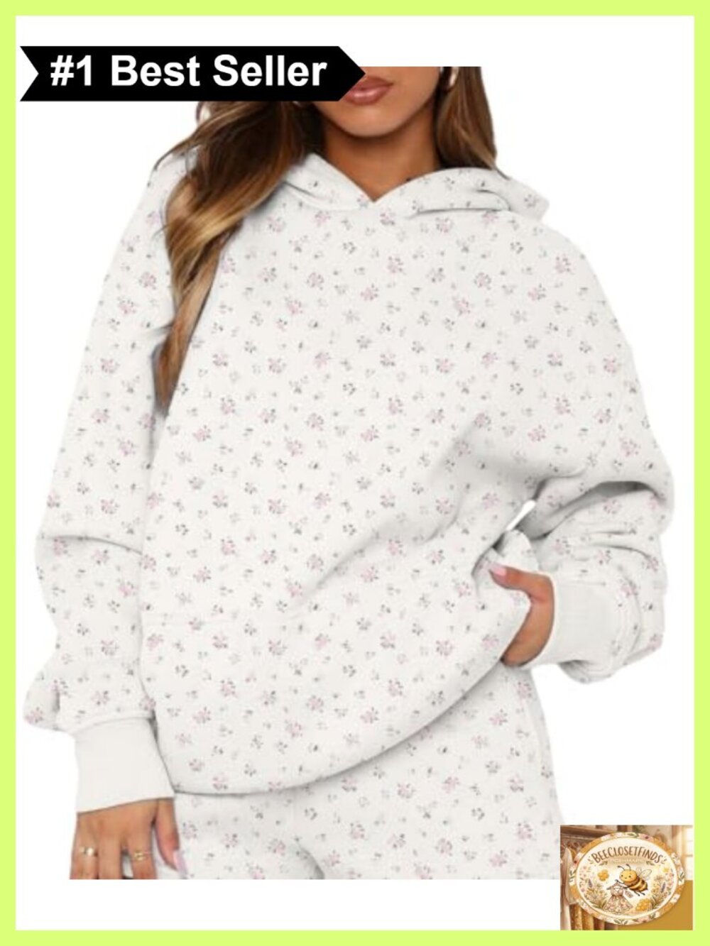 Oversized Ditsy Floral Fleece Hoodie Snowflake Print Pullover Sweatshirt